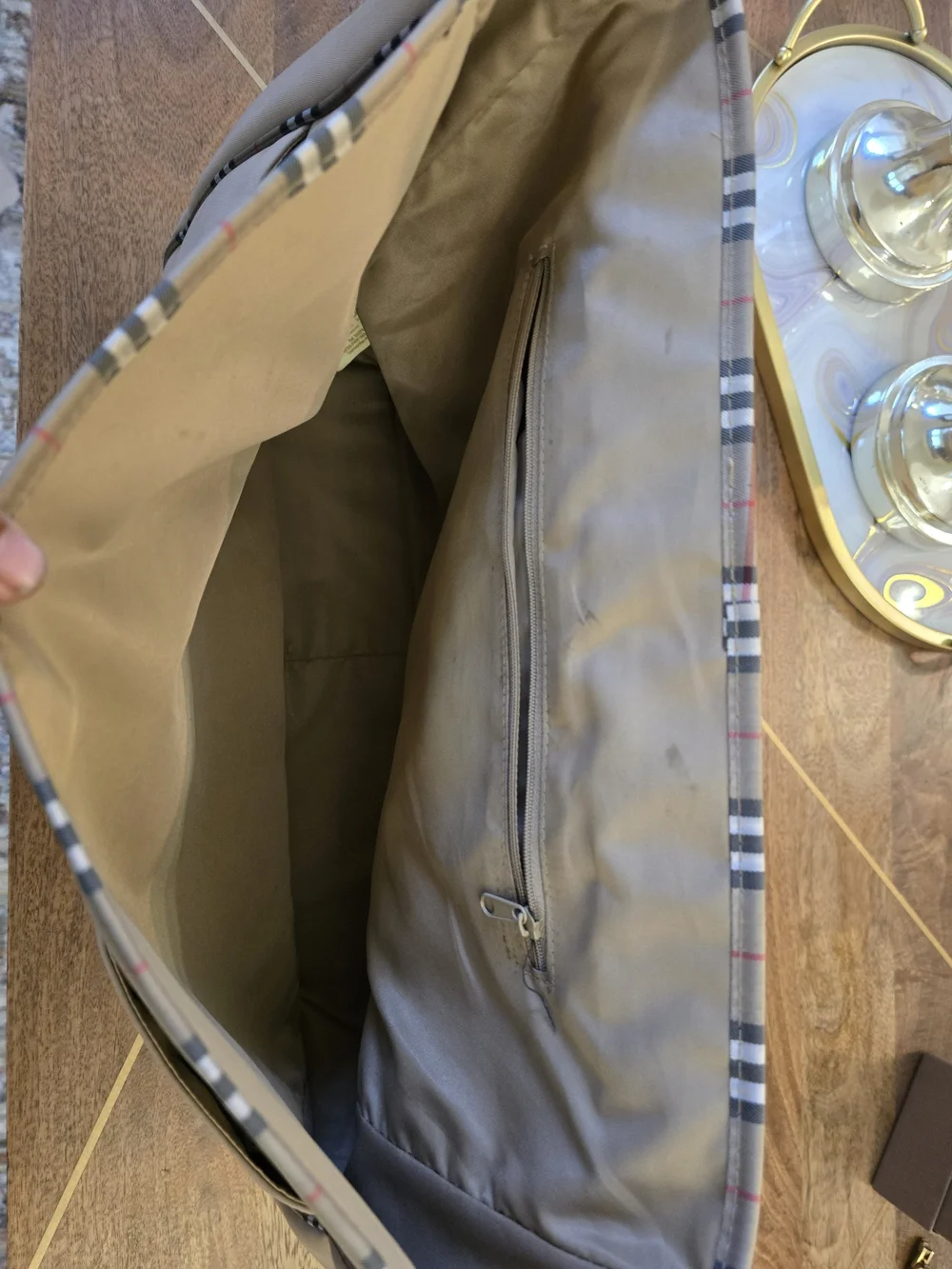 Burberry Beige Messenger Bag with Check Trim
